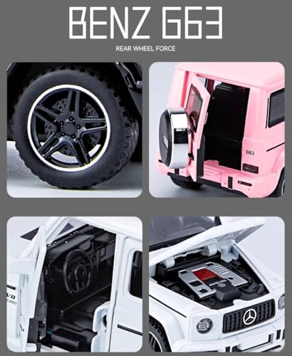 Image of Diecast Mercedes AMG G63 G-Wagon Toy Car - 1:32 Scale Alloy Car with Light & Sound, Pull-Back Off-Road Jeep Toy for Kids & Collectors, Gift for Boys & Enthusiasts (White)