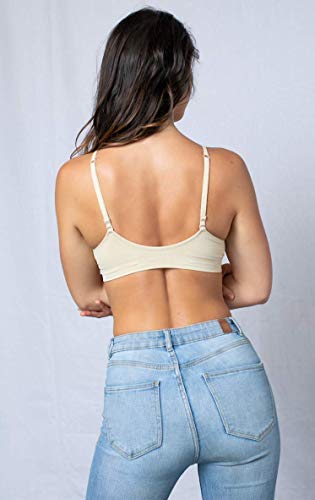 Image of Blue 55 Women's Bralette Wireless Padded Bra Top Sexy Everyday Basic Deep V-Neck