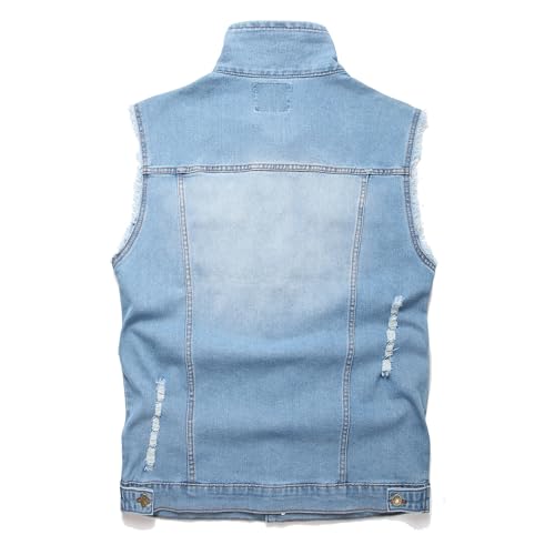 Denim Vest Men Lapel Sleeveless Slim Fit Retro Ripped Elastic Casual Jean Vest for Men's With Pockets2