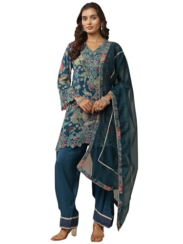 Image of Libas Printed Poly Crepe Straight Kurta set for Women | daily wear suit