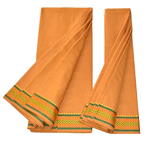 Image of TUNI MANI Men's Panchakacham Dhoti with Angavasthram with Zari Border, Cotton, Size: 9 X 5 (4.0mtr Dhoti, 2.25mtr Towel)