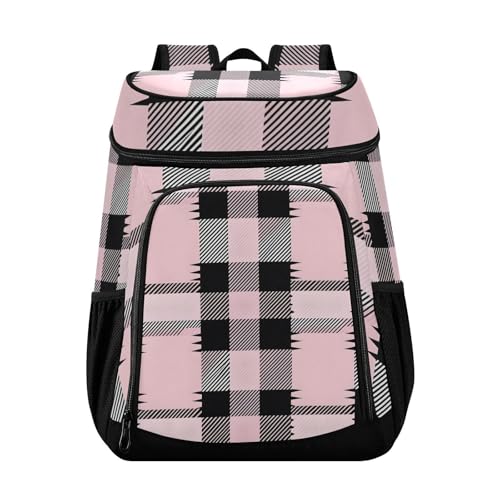 Black Buffalo Plaid Pink Checked Cooler Backpack Cooler Insulated Leak Proof Lunch Backpack 36 Cans Waterproof Soft for Men Women Picnic Hiking Camping Beach