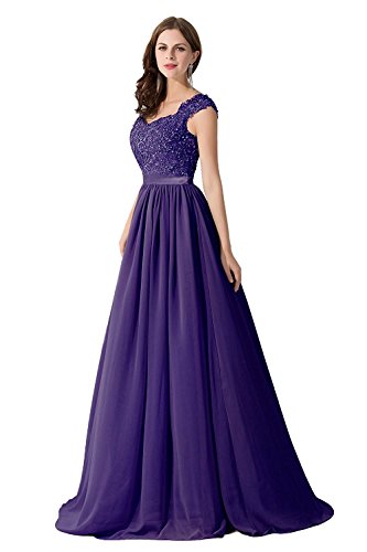 MisShow Robe Femme de Bal Cocktail Chic Soirée Elégante en Mousseline Florale Longue avec Dentelle Robe Femme Invitée Occasion par Violet 40 Cover