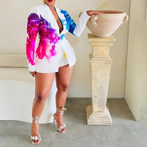 Women's 2 Piece Floral Printed Outfits Soft Lightweight Open Front Long Sleeve Blazer and Short Pants Suit Sets3