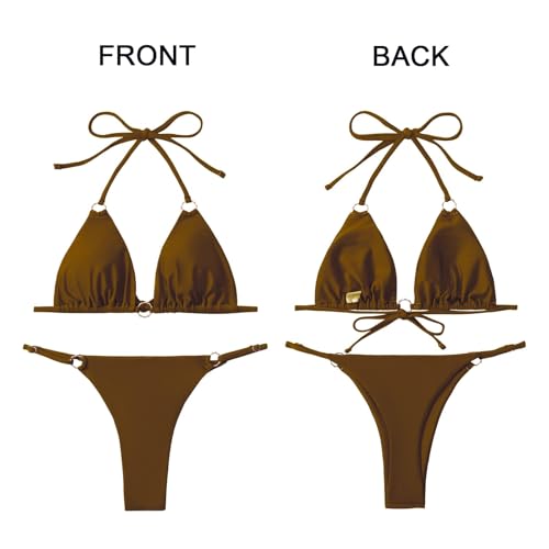 Image of MIKETAI Sexy Bikinis for Women 2 Piece Bikini Spaghetti Strap Swimsuits Solid Color Bathing Swimwear Triangle Bathing Suit