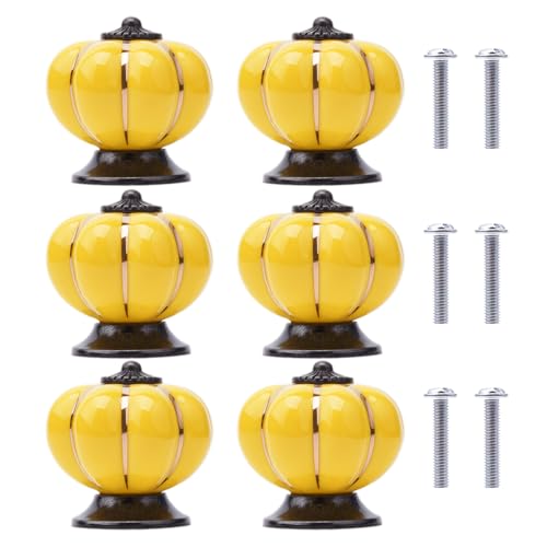 NAKUPENDA 6Pcs Boutons Ceramique Tiroirs Bouton de Meubles en Céramique Forme de Citrouille Poignées de Placard pour Meubles Armoires de Cuisine, Tiroirs,...