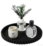 Silicone Bathroom Tray, Round Vanity Tray Decorative Organizer Tray for Bathroom Kitchen Countertop Round Coffee Table Tray Make Up Organizer for Perfume, Jewelry, Candle- 9 Inch, Black-Wave Edge