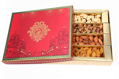 NUTICIOUS -Maharajal Dry Fruit Gift Box1000 g Assorted Dry Fruits Rosted Almonds & Cashews ,Raisins,Pistachio Each 200 Ge Gifts