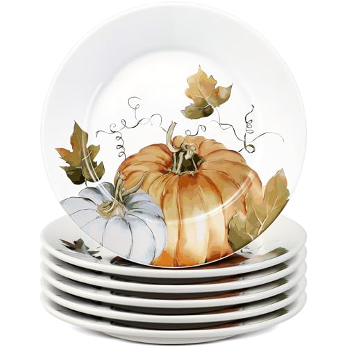 Honeydak 6 Pcs 6 Inch Fall Plates Pumpkin Ceramic Thanksgiving