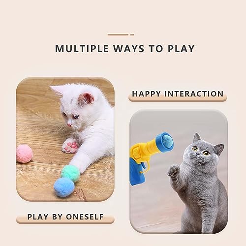 Hggha Kitten Toys, Interactive Cat Toys, Cat Toy Balls with Launcher and 80 Pom-Poms Balls, Cat Toys for Indoor Cats DIY Set, for Training,Playing, Funny,Colorful,Furry.