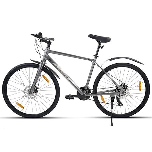 Image of ROADGIANT BRO-Code 700C Hybrid Bicycle | Dual Disc Brake | 21 Speed Shimano | Aluminum Frame | Light Weight | Unisex | for All-Terrain Riding | Grey