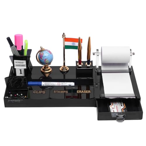 Image of panku 9 Compartment Acrylic Pen Stand For Office Study Table Multipurpose With Drawer Desk Organizer Smoke Black Color Pack of 1 (With Special Desk Organiser's accessory)