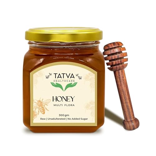 Image of Raw Multi Flora Honey 300g | Glass Jar | Free Wooden Dipper | NMR Tested & Pure | Unprocessed & Unpasteurized | Healthy Sugar Alternative | Shivalik Hills | Tatva Healthcare