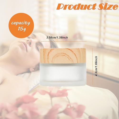 4Packs 0.5oz Round Frosted Glass Cream Jar Bottles 15ml Empty Sample Jars with Wood Grain Lids White Cosmetic Containers Jars for Lotion,Cream,Ointments,Makeup,Eyeshadow,Samples,Travel Storage2