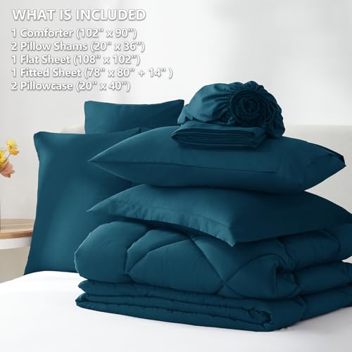 Image of CozyLux King Size Comforter Set Lyons Blue - 7 Pieces Bed in a Bag King, Luxury Soft Bed Set for All Seasons, Bedding Set with Down Alternative Comforter, Sheets, Pillowcases & Shams