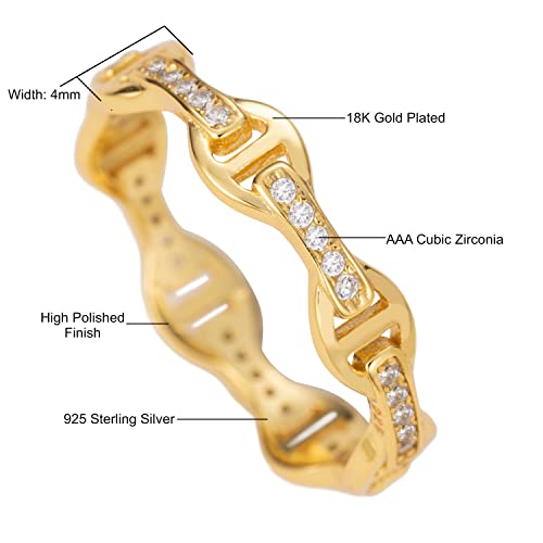 Aloha Jewelry Company 925 Sterling Silver 18K Gold Plated Cubic Zirconia Maritime Mariner Anchor Chain Link Stackable Ring Wedding Band, Nickel Free Hypoallergenic for Sensitive Skin, with Gift Box4