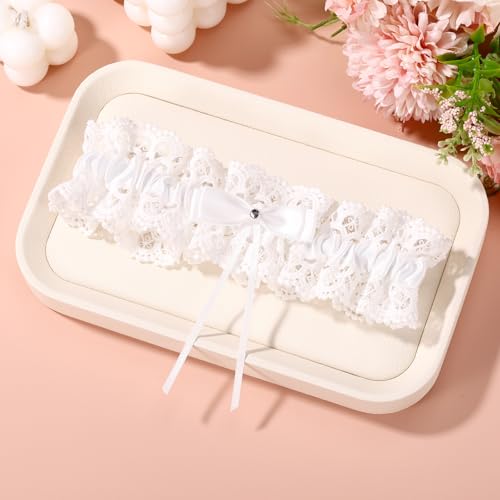 Image of Gosknor Bridal Wedding Garter, Lace Elastic Bow Leg Thigh Garter Belt Wedding Accessory for Women Girls Bride Shower Party