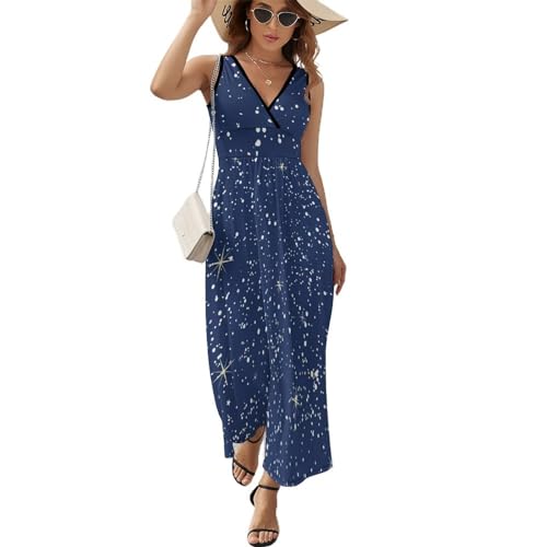 Robe longue d'été col V aux motifs d'étoiles brillantes pour sublimer vos vacances