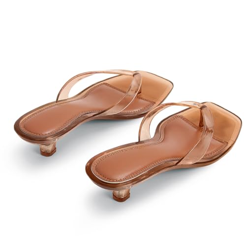 Image of Dsevht Kitten Heels for Women Jelly Square Open Toe Sandals Flip Flop Heel Summer Low Heeled Thong Sandals