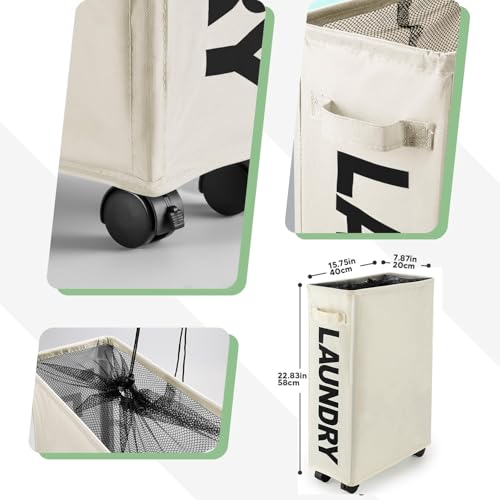 Image of Laundry Basket with Wheels,Foldable Dirty Clothes Laundry Basket,Big Basket for Clothes & Toys Storage,Oxford Storage Basket,Medium,40L