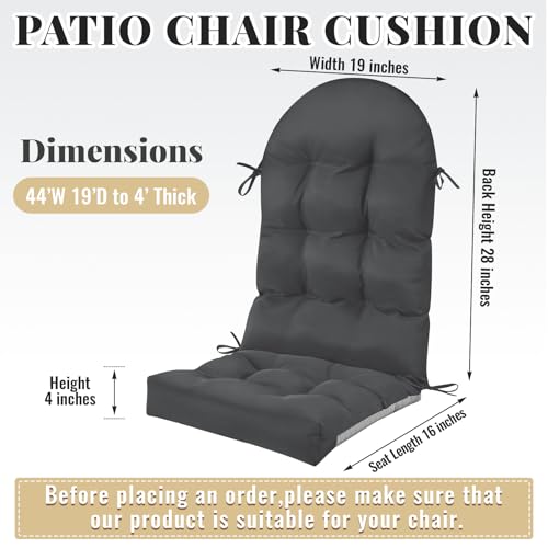 Image of Geelin 4 Pcs Outdoor Patio Chair Cushion Thick High Back Adirondack Chair Cushion Tufted Weather & Fade Resistant Anti-Slip Outside Rocking Chairs Pads with Ties 44 x 19 x 4 Inch (Dark Gray)