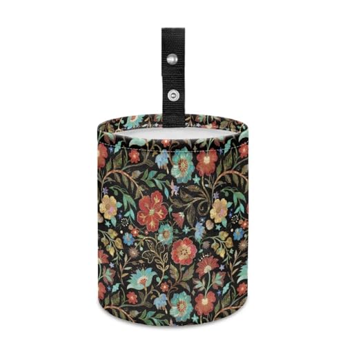 Image of Vintage Flower Car Trash Can Collapsible Portable Car Garbage Bin for Car Front Seat, Back Seat, Floor, Headrest Rubbish Bin Women's Car Accessories
