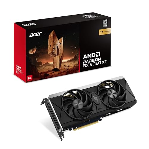 Acer Nitro Radeon RX 9060 XT - Tarjeta gráfica AMD (8 GDDR6, 128 bits, PCIe 5.0 x16, 1 HDMI 2.1a 2X DP 2.1b) 2X Nitro FrostBlade, 1 x 8 Pines, Espacio de Ranura: 2