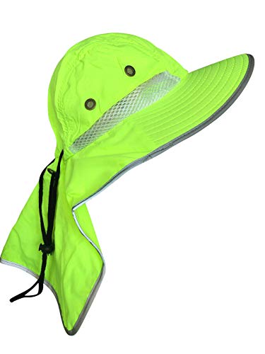 Image of Men High Visibility Reflective Sun Hat with Neck Flap Wide Brim Boonie Hat Bucket Cap