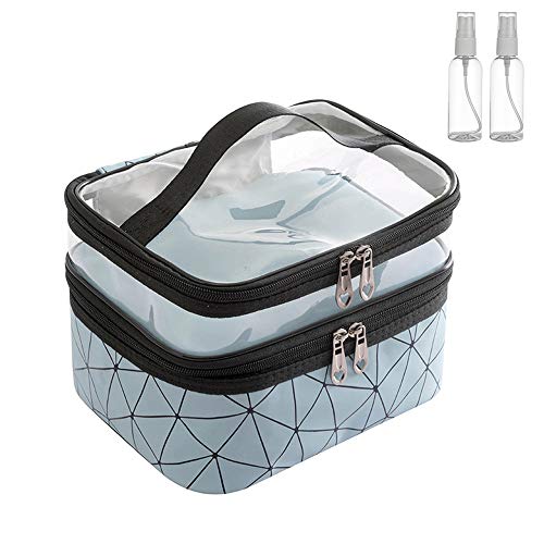 Double Layer Makeup Bag Clear Cosmetic Organizer Bag Waterproof Toiletry Bag for Women & Girls