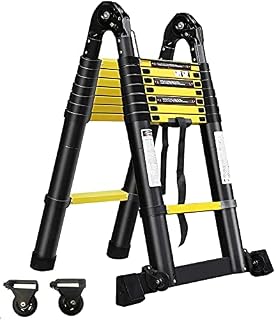 Froadp 5m Aluminium Multi-Purpose Ladder Extendable Non-slip Multifunction Telescopic Loft Ladders Multi-purpose Folding Extension Ladder max 150kg Load Capacity (2.5 + 2.5m, Black + Yellow)