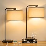 Ensemble de lampes de table de grande taille 2, Lampe de chevet entièrement dimmable avec USB Ports C+A 25" Lampes de table de nuit modernes avec des nuances de tissu de lin, lampe de bureau de lecture pour chambre bureau salon, LED Ampoule incluse