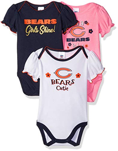 NFL Chicago Bears 3 Pack Ruffle Sleeve Team Bodysuit, blue white pink Chicago Bears, 3-6 Months