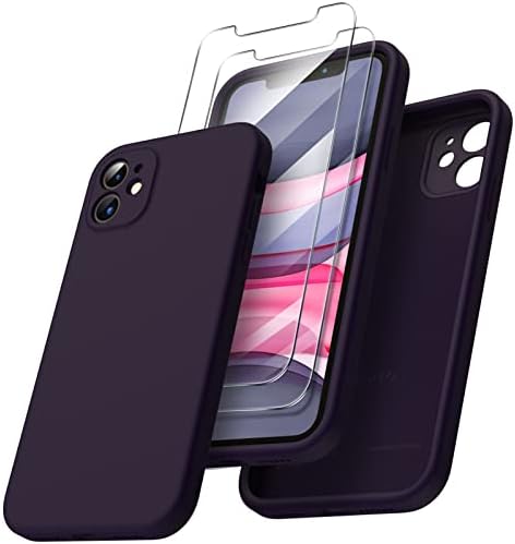 ORNARTO Compatible with iPhone 11 Case 6.1 inch, with 2 x Screen Protector Liquid Silicone Gel Rubber Cover [Square Edge] [Full Body] Shockproof Protective Phone Case for iPhone 11-Black