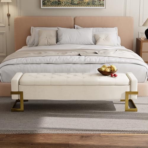 Velvet Bedroom Storage Bench with Gold Legs