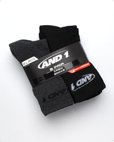 AND1 Boys Crew Socks - 16 Pack Soft Athletic Mid Calf Socks for Boys - Cushioned Sports Crew Socks3