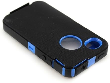 GEARONIC TM Black & Blue Three Layer Silicone PC Case Cover for iPhone 4 4G 4S