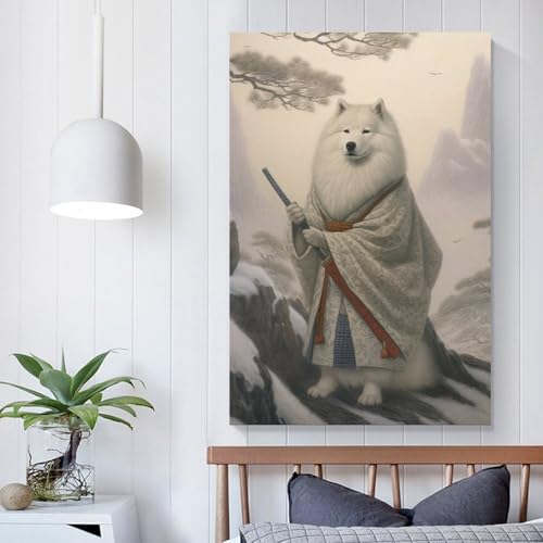 Affiche murale Samoyède le samouraï : peinture sur toile déco chambre enfant de 60 x 90 cm POLIUAWS