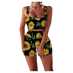 Damen Sportanzug Trainingsanzug 2 Teilig, Kurze Workout Set Yoga-Anzug Fitness,Frauen Druck Shorts + Tops, Sportwear Yoga Outfits Jogging Gym Sportkleidung Fitnessanzug