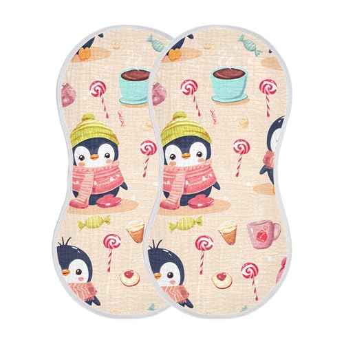 xigua Cute Penguins Baby Burp Cloths for Newborn Boys and Girls 2 Pack, Soft & Absorbent Cotton Baby Burp Cloth, Baby Washcloths, Newborn Towel, Burp Rags2