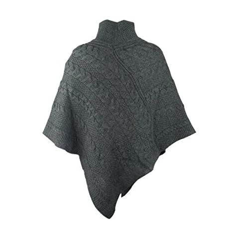 100% Irish Merino Ladies Aran Knit Poncho by West End Knitwear Charcoal,Small-Medium Cover