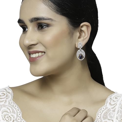 Rhodium-Plated American Diamond Drop Earrings