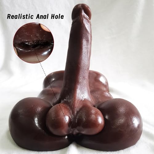 Image of Heuceo Black Anal Dildo Torso Male Sex Doll for Women and Gay Masturbation Whit TPE Flexible 7.87 inch Penis, Female Masturbator Torso for Sex Orgasm Pleasure, Unisex Woman Adult Sex Toy for Solo Couples
