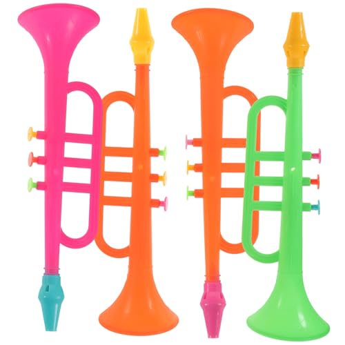 CORHAD 4pcs Plastic Simulation Trumpets for Parties Noisemakers Blowing Trumpet Props for Events Random Colors Random Color