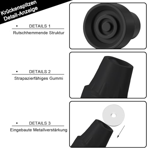 4 Stück Gummifuß für Krücken 19 mm Gehstock Gummipuffer Rutschfest Schutzkappen für Gehstock Krückenstopfen für Gehstock Krücken Klappstock (Schwarz)