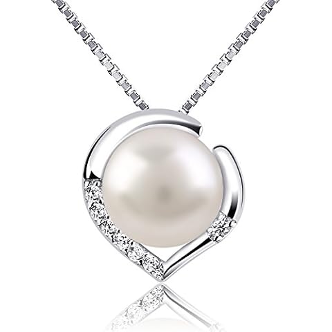 B.Catcher Silver Pearl Heart Pendant Necklace Cover