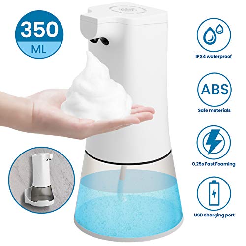 Godmorn Distributeur de Savon Automatique, 350ml Distributeur Savon Mousse Mural avec Capteur Infrarouge USB Charging IPX4 Volume de Mousse Réglable pour Salle de Bains Cuisine, hôtel, Restaurant