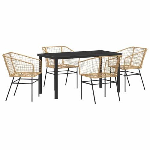 Nqyjm Ensemble de 5 pièces de salon de jardin en poly rotin, table avec 4 chaises pour 4 personnes, mobilier de balcon pour terrasse, jardin et balcon LH2
