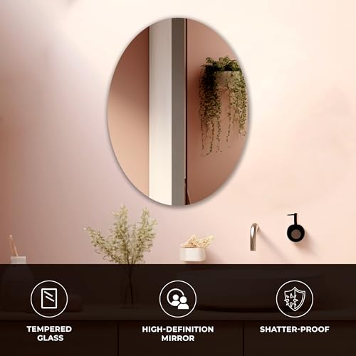 Image of 18x24 Inch Oval Frameless Wall Mirror - Modern Decorative Vanity Mirror for Bathroom, Bedroom, Living Room & Entryway