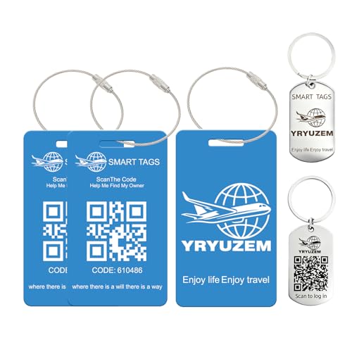 Smart Luggage Tags with QR Code Location Display, 2 Pack Privacy QR Code Lost and Found Luggage Tracking Tag, Waterproof & Durable Travel ID Labels for Suitcases & Backpacks(Blue)