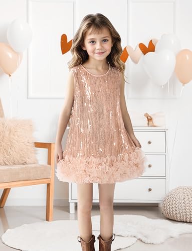 Happy Cherry Kid Girls Sequin Dress A-Line Sleeveless Sparkly Gown Party Dresses with Trim3